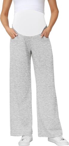 Foucome الأمومة Sweatpants واسعة الساق على البطن الفضفاضة صالة السفر السراويل الحمل مستقيم الساق عرق السراويل in Kuwait