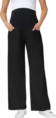 Foucome Maternity Wide Leg Sweatpants Over Belly Baggy Lounge Travel Pants Pregnancy Straight Leg Sweat Pants in Saudi Arabia
