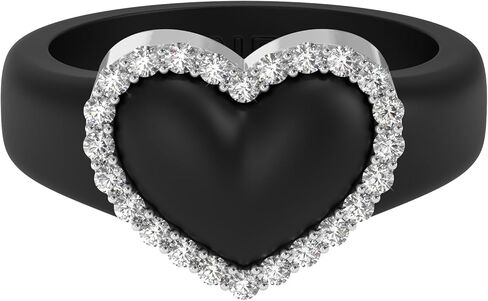 Rinfit Women's Silicone Wedding Band with Stones - Heart Ring with Cubic Zirconia - Patent Pending Design in Saudi Arabia