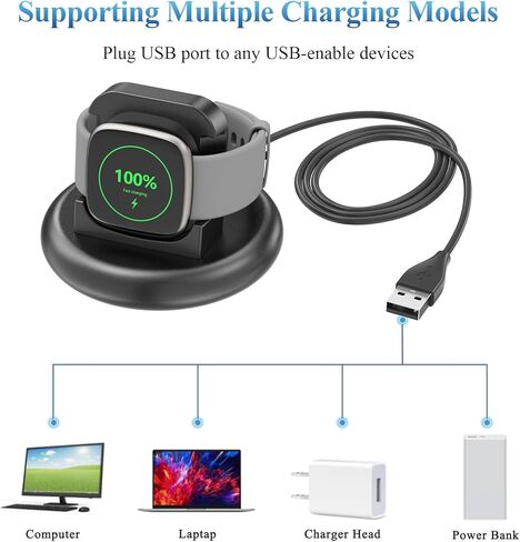 قاعدة شحن لـ Fitbit Versa 4/Versa 3/Sense 2/Sense، قاعدة شحن مضادة للانزلاق مع سلك كابل USB للساعة الذكية بطول 4.4 قدم in Saudi Arabia