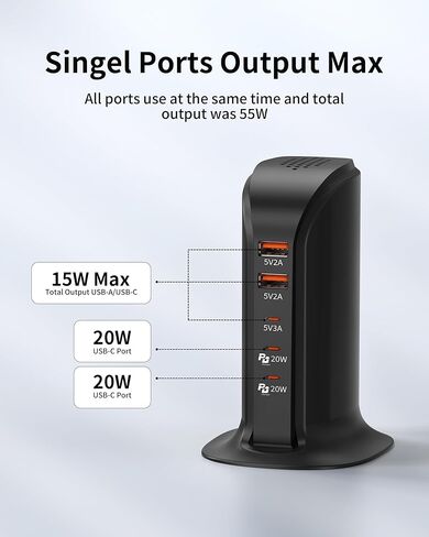 USB Charger 5 Ports USB C Charging Station PD 20W Fast Charging Hub for Multiple Devices iPhone, iPad and Tablets in Saudi Arabia