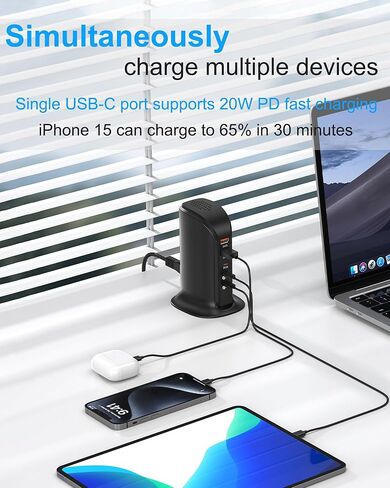 USB Charger 5 Ports USB C Charging Station PD 20W Fast Charging Hub for Multiple Devices iPhone, iPad and Tablets in Saudi Arabia