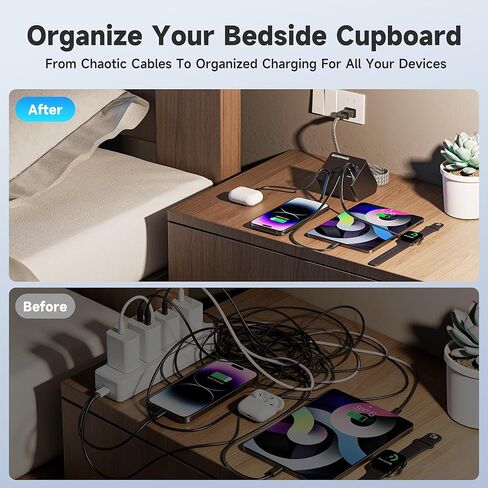 4 in 1 Retractable Charger Station with Dual Cables, 40W Retractable Phone Charger with Dual USB Ports, 20W USB-C Desktop Fast Charging for iPhone 17 16 15 14 13 12 11, LG, Galaxy S24 23, Pixel in Saudi Arabia