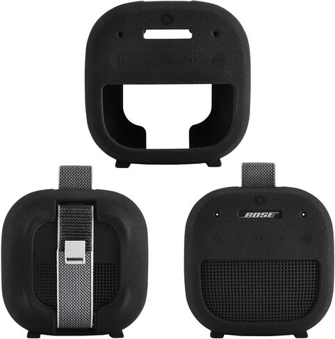 حافظة من السيليكون لجهاز Bose SoundLink Micro 2nd Gen، حافظة واقية لجهاز Bose SoundLink Micro 2، مع حلقة تسلق (أسود) in Saudi Arabia