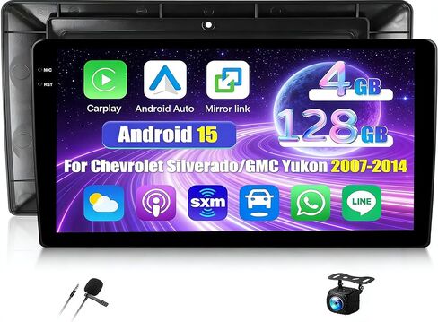 CAMECHO [4G+64G] راديو سيارة Android 15 لسيارة شيفروليه سيلفرادو/جي إم سي يوكون 2007-2014 مع Carplay Android Auto 10 بوصة شاشة لمس بلوتوث FM RDS/WiFi/GPS Navigation/SWC+AHD كاميرا احتياطية in Kuwait