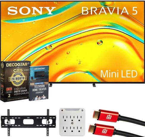 Sony K98XR50 BRAVIA 5 98" Mini LED 4K HDR TV (2025) Bundle with CPS Exclusive 26 Month Protection, Wall Mount, 2X HDMI Cables, Surge Adapter & Deco Gear Complete Home Theater Beginner's Guidebook in Saudi Arabia