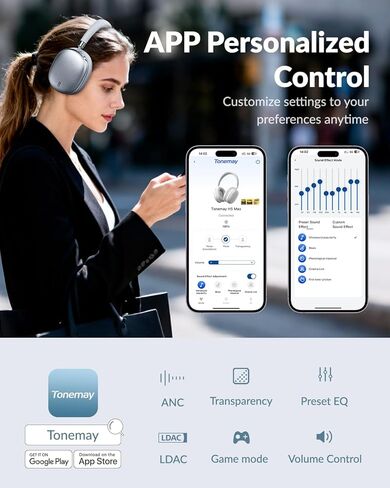 سماعات رأس H5Max بخاصية إلغاء الضوضاء النشطة، سماعات فوق الأذن لاسلكية بلوتوث 6.0، وقت تشغيل 130 ساعة، خفيفة الوزن، التحكم في التطبيقات، صوت عالي الدقة، مريحة للسفر/الكمبيوتر/المنزل/التمرين، فضي in Kuwait