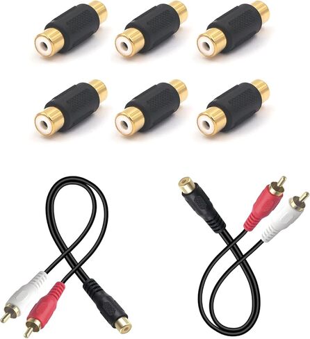 حزمة VCE مكونة من 6 قطع RCA أنثى إلى أنثى مطلية بالذهب مع 2 حزمة RCA أنثى إلى 2 كابل صوت ستيريو RCA ذكر Y in Saudi Arabia