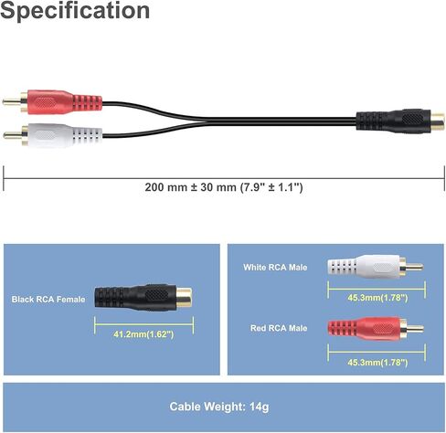 حزمة VCE مكونة من 6 قطع RCA أنثى إلى أنثى مطلية بالذهب مع 2 حزمة RCA أنثى إلى 2 كابل صوت ستيريو RCA ذكر Y in Saudi Arabia