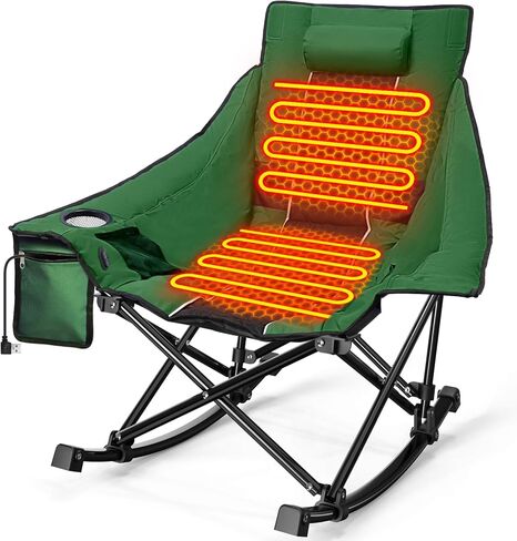 Slendor Heated Camping Chair, Oversized Heated Rocking Chair with Padded Pillow, 3 Adjustable Heat Settings Portable Folding Chair for Outdoor & Indoor Use, Gray, NO Power Bank in Saudi Arabia