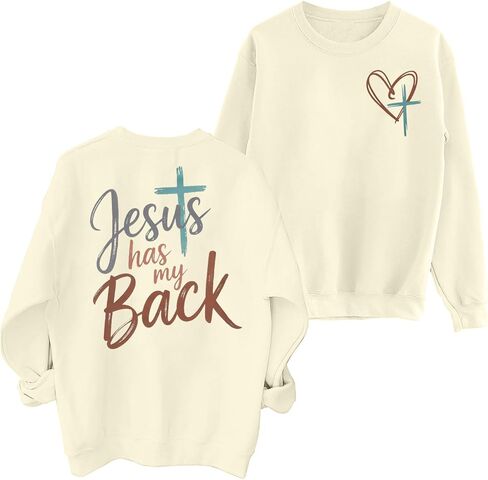 JINTING Women Jesus Sweatshirt Christian Faith Shirt Jesus Has My Back Sweatshirts Bible Verse Inspirational Pullover in Saudi Arabia