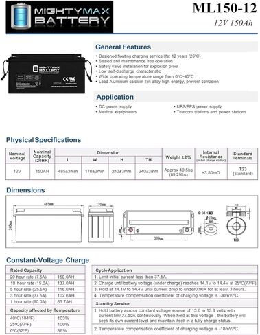 Mighty Max Battery 12V 150AH SLA Battery Replaces Mastervolt AGM-SL Slimline 12/150 in Saudi Arabia