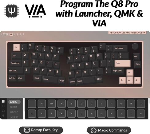 Keychron Q8 Pro QMK/VIA Programmable Custom Mechanical Keyboard, Wireless Bluetooth/Wired, 65% Alice Layout Ergonomic, Hot-Swappable, RGB Backlit Aluminum for Mac Windows Linux-Barebone Version in Saudi Arabia