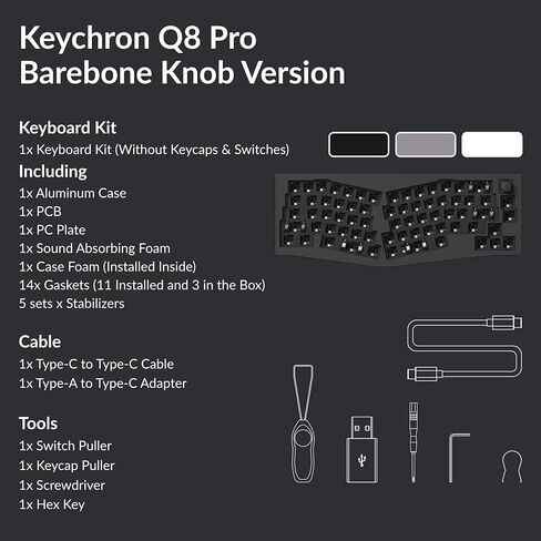 Keychron Q8 Pro QMK/VIA Programmable Custom Mechanical Keyboard, Wireless Bluetooth/Wired, 65% Alice Layout Ergonomic, Hot-Swappable, RGB Backlit Aluminum for Mac Windows Linux-Barebone Version in Saudi Arabia
