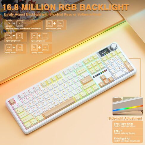Aula F108 PRO - لوحة مفاتيح ميكانيكية لاسلكية مع شاشة ومقبض، لوحة مفاتيح ألعاب قابلة للتبديل السريع مع بطارية 8000 مللي أمبير في الساعة، ومفاتيح مشحمة مسبقًا، وإضاءة خلفية RGB، ولوحات مفاتيح كمبيوتر ذات صوت كريمي، و104 مفاتيح (متجددة) in Kuwait