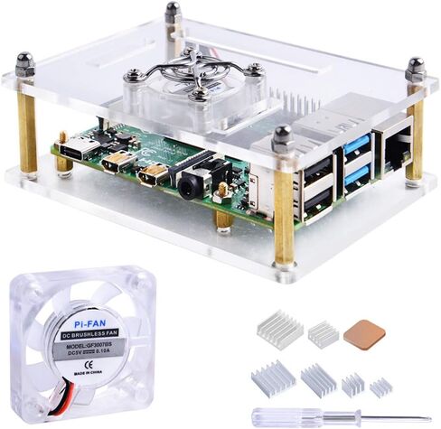 GeeekPi Acrylic Case for Raspberry Pi 4 Model B & Raspberry pi 3 Model B+, Pi Case with Cooling Fan and 7PCS Heatsinks for Raspberry Pi 4 Model B/Pi 3B+/ Pi 3B/ 2B (Clear) in Kuwait