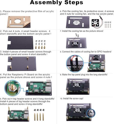 GeeekPi Acrylic Case for Raspberry Pi 4 Model B & Raspberry pi 3 Model B+, Pi Case with Cooling Fan and 7PCS Heatsinks for Raspberry Pi 4 Model B/Pi 3B+/ Pi 3B/ 2B (Clear) in Kuwait