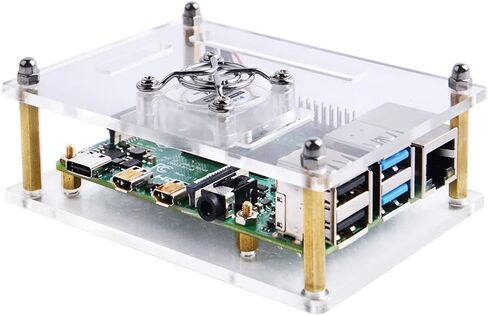 GeeekPi Acrylic Case for Raspberry Pi 4 Model B & Raspberry pi 3 Model B+, Pi Case with Cooling Fan and 7PCS Heatsinks for Raspberry Pi 4 Model B/Pi 3B+/ Pi 3B/ 2B (Clear) in Kuwait