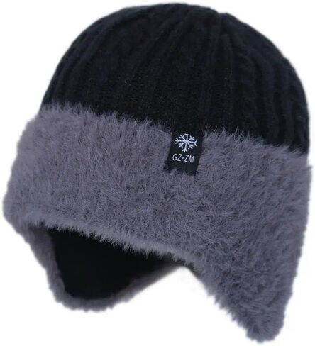 Winter Fleece Lined Beanie with Earflaps for Men, Outdoor Warm Thermal Knitted Hat in Saudi Arabia