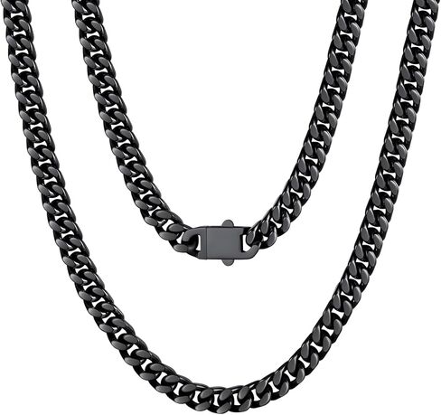 U7 Stainless Steel Cuban Link Chain,Black/14K Gold Miami Mens Cuban Chain, 5mm/7mm/9mm/12mm Hip Hop Chains for Men,18-30 inches in Saudi Arabia