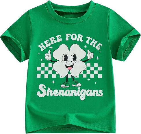 Kids Toddler Boys Girls St Patrick's Day Shirt Here for The Shenanigans Short Sleeve Clover Graphic Irish Top in Saudi Arabia