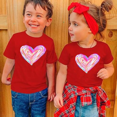 Valentines Heart Shirts for Baby Boy Girl Love Heart Graphic Tees T-Shirt Infant Toddler Short Sleeve Tops(Red-1, 4Years) in Saudi Arabia