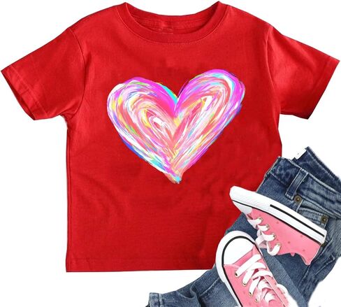 Valentines Heart Shirts for Baby Boy Girl Love Heart Graphic Tees T-Shirt Infant Toddler Short Sleeve Tops(Red-1, 4Years) in Saudi Arabia