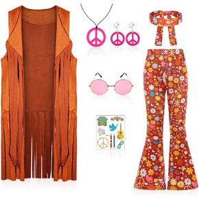Cuteshower Girl Hippie Costume 70s 60s Hippie Outfits for Girls Halloween Cosplay Party