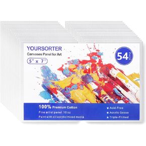 YOURSORTER 54 Pack 5x7 Inch Canvas Boards for Painting Bulk, Kids Art Novices Blank Painting Canvases, Gesso Primed Acid-Free 100% Cotton Canvas Panels for Acrylic Oil Watercolor Tempera Paint