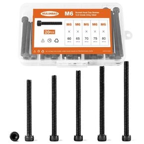 NIULUNBAO M6 x 60mm 65mm 70mm 75mm 80mm Hex Socket Head Cap Screws Bolts 12.9 Grade Alloy Steel, Black Oxide Finish, Metric Allen Hex Drive, Machine Fully Threaded, Assortment Kit 20PCS