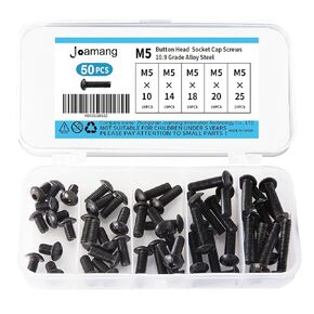 Joamang M5 x 40mm 45mm 50mm 55mm 60mm Hex Socket Head Cap Screws Bolts, 12.9 Grade Alloy Steel, Black Oxide Finish, Metric Allen Hex Drive, Fully Threaded, Assortment Kit 25Pcs
