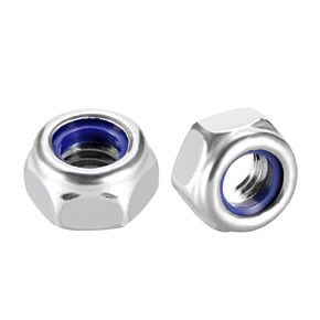 uxcell Hex Lock Nuts - M6 x 1mm 304 Stainless Steel Nylon Insert Self-Locking Nuts for Fastener, 10Pcs Silver Tone