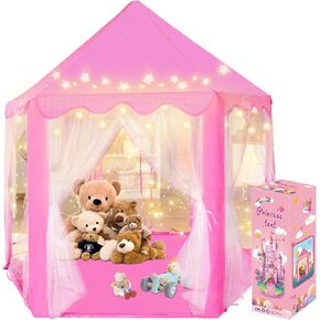Kid's Play Tent, Ceither Princess Castle Girls Playhouse with Star Lights, 55" x 53" (L x H) Pink Princess Tent Indoor Outdoor for Imagination Interactive Play