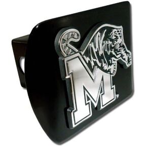 University of Memphis Tigers "Black with Chrome "M-Tiger" Emblem" College Sports Metal Trailer Metal Hitch Cover Fits 2 Inch Auto Car Truck Receiver