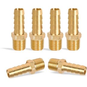 Dmikcav 6 Pcs Brass Hose Barb Fittings, 1/4 NPT to 3/8 Barb, Barbed Hose Fittings, Male Thread Hose Barb Adapter Connector, Hose Barb Fittings