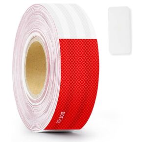 DIRZA Reflective Safety Tape 2 Inch x 151 Feet DOT-C2 Waterproof Red/White Adhesive Conspicuity Reflective Tape for Trailers,Cars,Vehicles,Boats,Signs,Warning