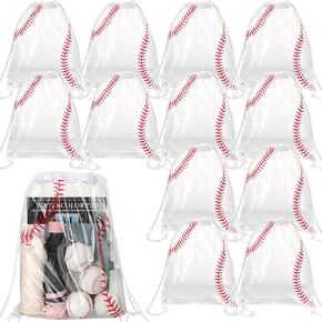 Cholemy 12 Pcs Clear Baseball Drawstring Bags Drawstring Backpack 17 x 13 Inch Baseball Gift Bags Goodie Bags Party Favor Bags Waterproof Plastic Sports Gym Bags for Baseball Sports Events Stadium