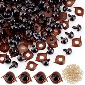 PH PandaHall 100 Sets Safety Eyes with Eyelid Buckles Craft Eyes Stuffed Animal Eyes Crochet Eyes with Washers Plastic Felt Eyes for Amigurumi Puppet Teddy Bear Crochet Plush Animal Making