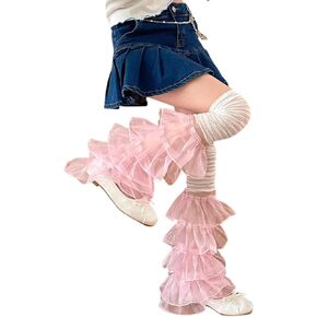 MINGSEECESS Women’s Novelty Y2K Ruffled Thigh High Stockings Over Knee Thigh High Socks Lace Leg Warmers