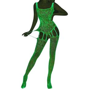 HIQUACC Glow in the Dark Fishnet Stockings Luminous Glowing Pantyhose Socks White Fishnet Tights