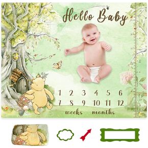 بطانية مايلستون الشهرية الكلاسيكية من ويني بيبي - تصميم مخطط النمو بطانية ناعمة مايلستون للطفلة الصبية - بطانية ذا بوه ديكور الحضانة 47 بوصة × 40 بوصة in Kuwait