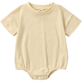 citgeett Newborn Baby Boy Girl Neutral Clothes Plain Cotton Bubble Romper Solid Short Sleeve Bodysuit Summer Outfit