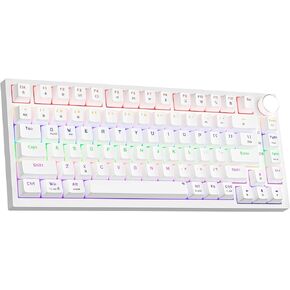 Newmen GM326 75% Mechanical Gaming Keyboard, 82 Keys Gasket Hot Swappable Wired Mechanical Keyboard with Rainbow LED Backlit NKRO Compact Gaming Keyboard with Knob for Windows and Mac(Red Switches)