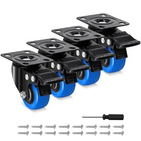 Humagineer 6 Inch Heavy Duty Casters Set of 4, 2600 Lbs Casters, Safety Swivel Casters with Brake, No Noise Top Polyurethane Plate Wheels for Industrial, Furniture, Equipment (Free Hardware Kits)