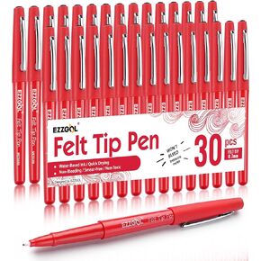 Red Felt Tip Pens, 30 Pack, 0.7mm Premium Medium Fine Point, Felt Tip Markers For Writing, Journal, Planner Coloring, Note Taking, Drawing, Art, School