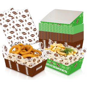 WorldBazaar Football Party Supplies Kids 60 Pcs Football Disposable Paper Trays Snack Serving Trays Football Party Decorations Birthday Sports Party Favors
