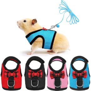 4 Pieces Guinea Pig Harness and Leash Soft Mesh Small Pet Harness with Bowknot Bell, No Pulling Comfort Padded Vest for Guinea Pigs, Ferret, Chinchilla, Bunny, Rats, Iguana, Hamster