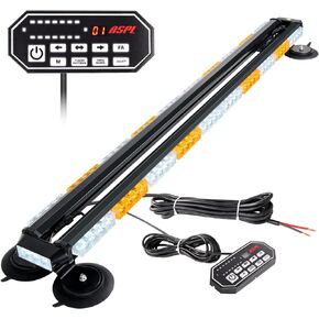 ASPL 47.1" Emergency Strobe Lights Bar with Control Double Side 86 LED Warning Light with 28 Strong Magnets Traffic Advisor Snow Plow Flashing Lights for Trucks Vehicles Tow Pickup (Amber/White)