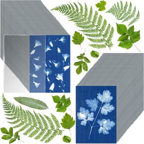 60 Sheets Sun Print Paper Cyanotype Paper Kit, A6 Sun Art Paper With 1 Acrylic Board for Sun Printing, Light Sensitive Solar Photography Paper for Kids DIY Crafts (4.1 x 5.8 inch)