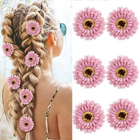Daisy Hair Clips Hawaiian Flower Hair Clip Boho Sunflower Hair Barrettes Floral Hair Pins Small Alligator Hair Accessories for Costume Beach Party 6PCS(Pink-a)